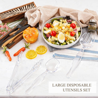 Disposable Plastic Serving Utensils Set (Black, 36 Pcs)