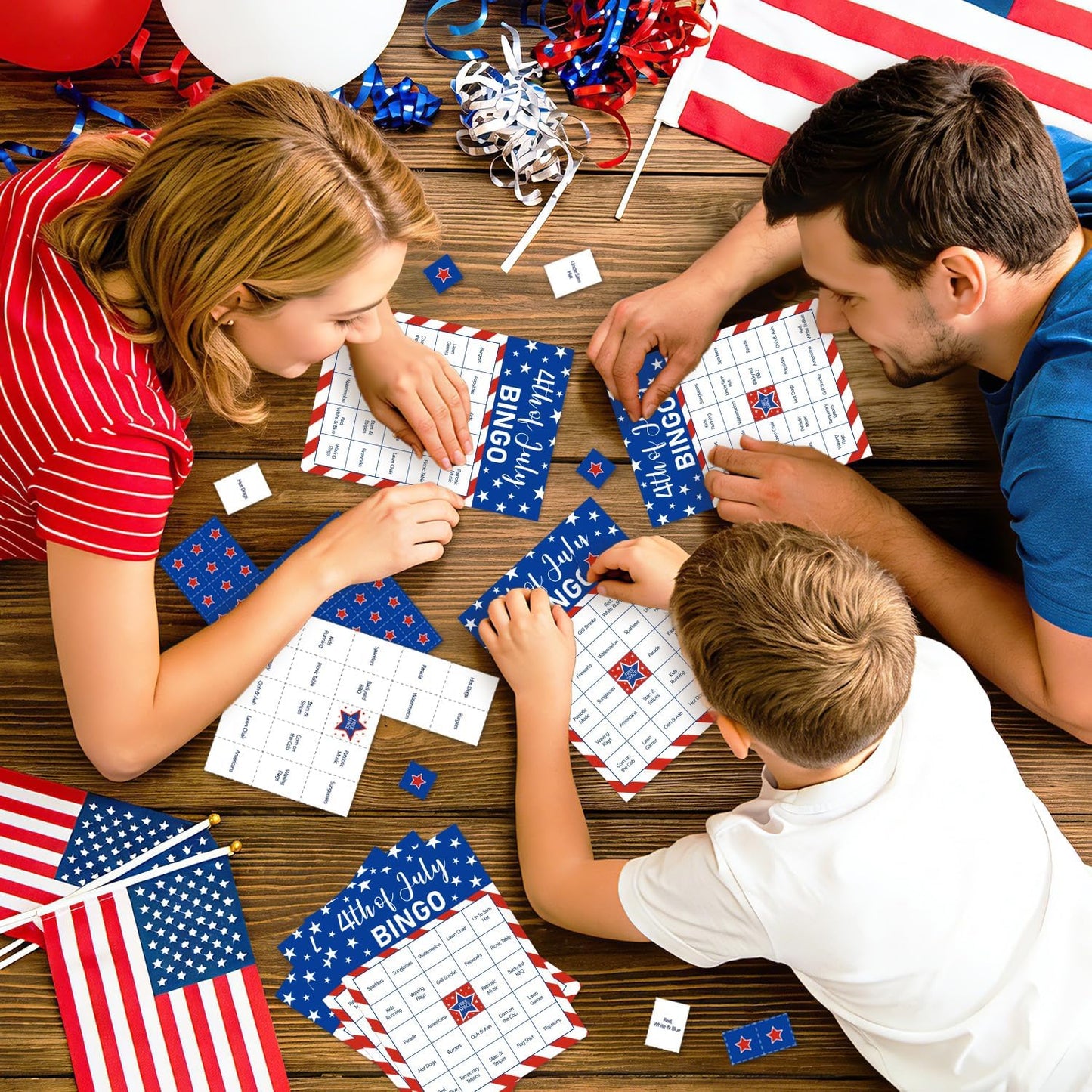 4th of July Bingo Game Set for 24 - Patriotic Party Activities, Independence Day Games for Family Reunion, School & Classroom Decorations – 5" x 7" Cards