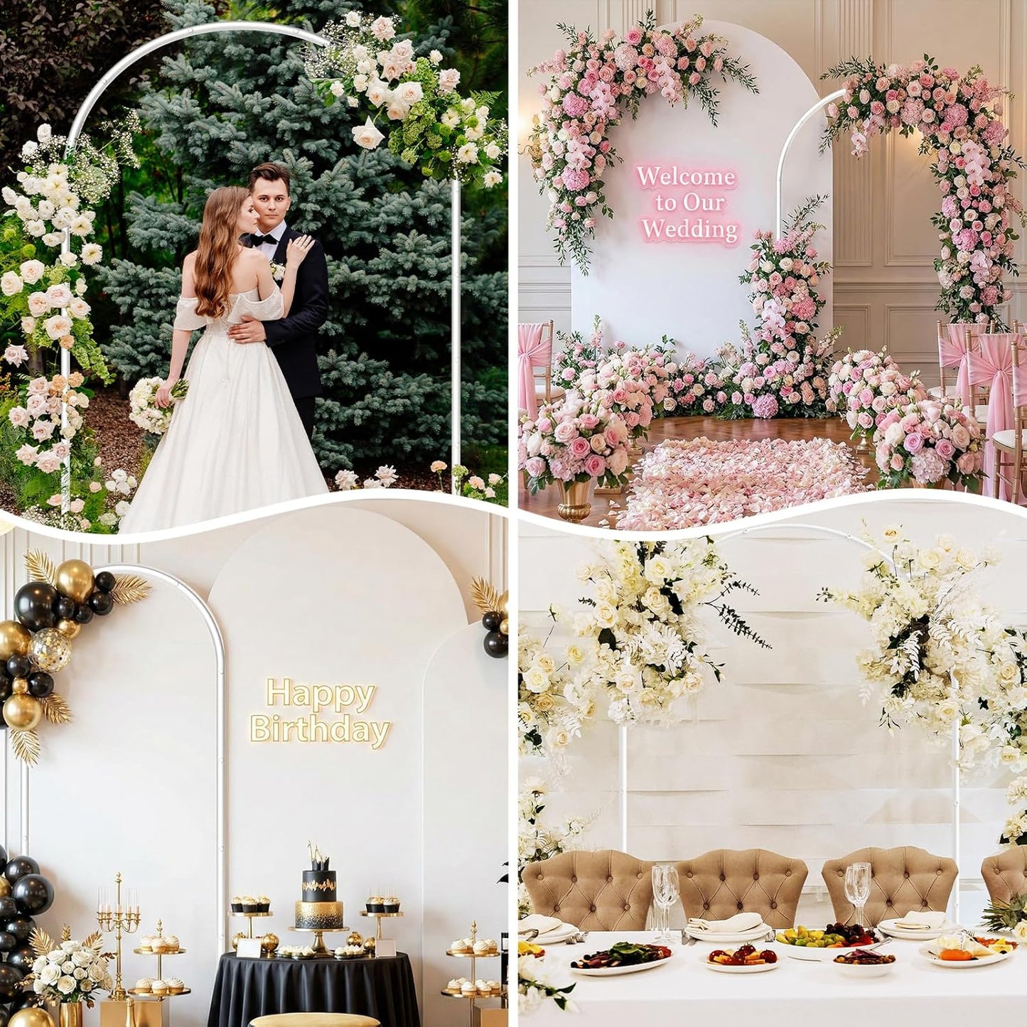 Metal Arch Backdrop Stand Wedding Arch frame Set of 2 (7.2FT,6FT) Gold Balloon Backdrop Arch Stand for Wedding Ceremony Birthday Party Baby Shower Graduation Ceremony Decoration