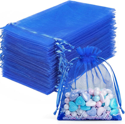 FUNFERY 100 Pcs White Organza Bags 3x4 in, Small Mesh Drawstring Gift Bags for Sachet, Jewelry, Wedding Favor, Candy Goodie Treat Bag,Easter Day