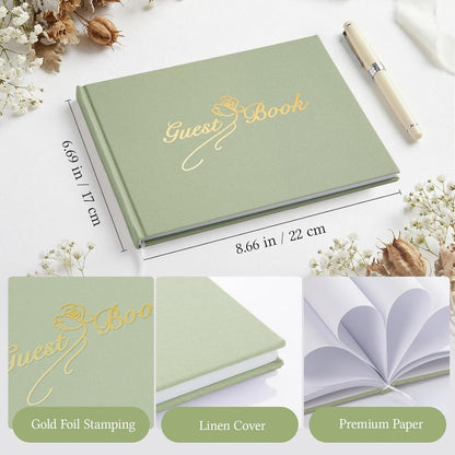 Guest Book for All Occasions – White Hardcover with Gold Foil, 120 Acid-Free Blank Pages, Includes Table Sign & Welcome Card | 8.66x6.69 Sign-in Book for Wedding, Party & Memorial