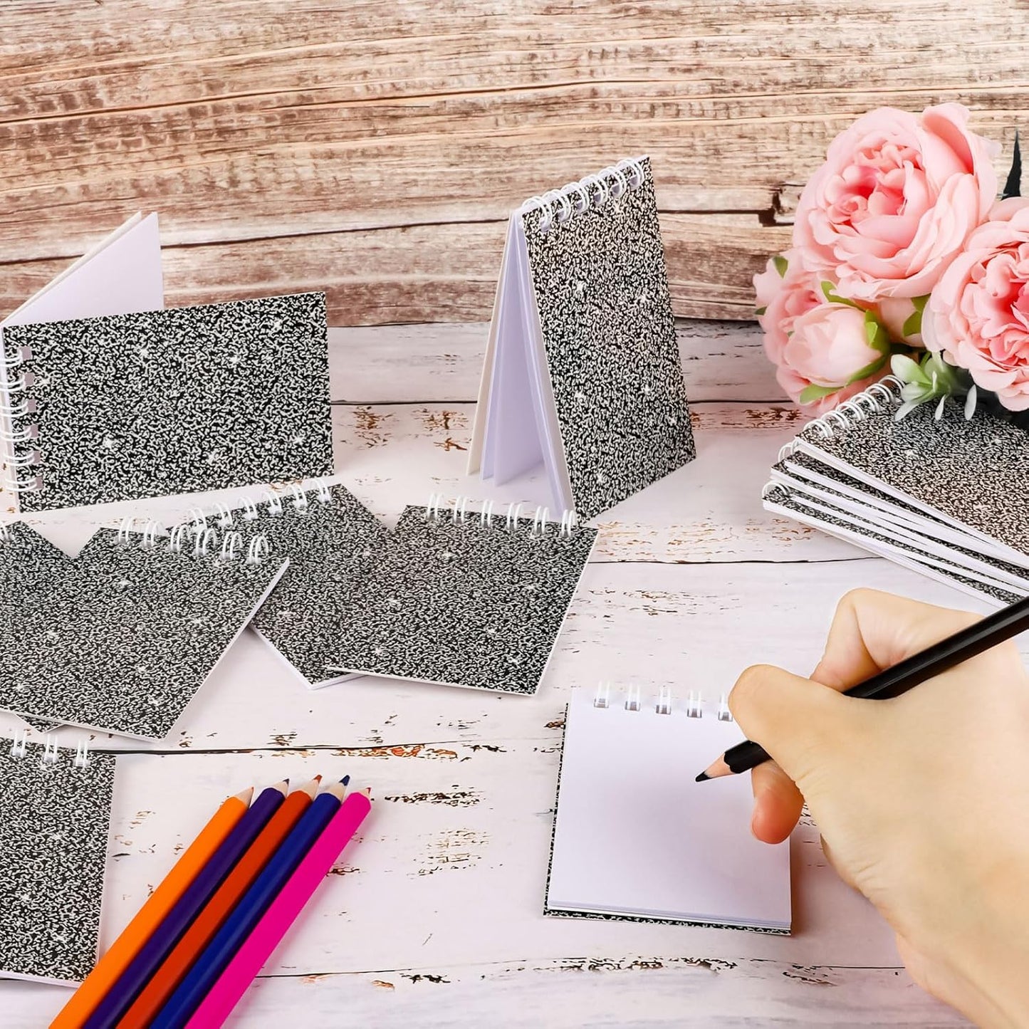 24 Pcs Mini Notebook Party Favor Small Pocket Notebook Colorful Shiny Cover Notebooks Small Spiral Notepad Memo Note Pads for Work Home Office School Classroom Supplies