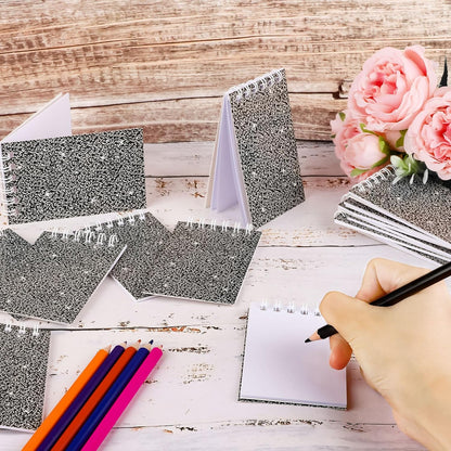 24 Pcs Mini Notebook Party Favor Small Pocket Notebook Colorful Shiny Cover Notebooks Small Spiral Notepad Memo Note Pads for Work Home Office School Classroom Supplies