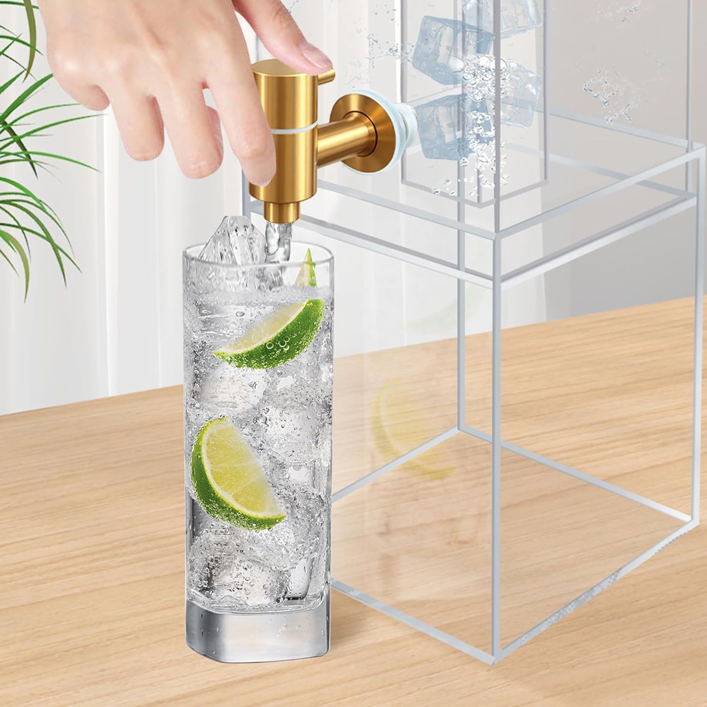 2 Gallon Large Drink Dispenser, Drink Dispenser with Wood Stand, Drink Dispensers for Parties with Ice Core, Beverage Dispenser with Airtight Valve for Water, Punch, Juice