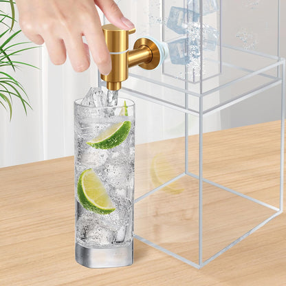 2 Gallon Large Drink Dispenser, Drink Dispenser with Wood Stand, Drink Dispensers for Parties with Ice Core, Beverage Dispenser with Airtight Valve for Water, Punch, Juice