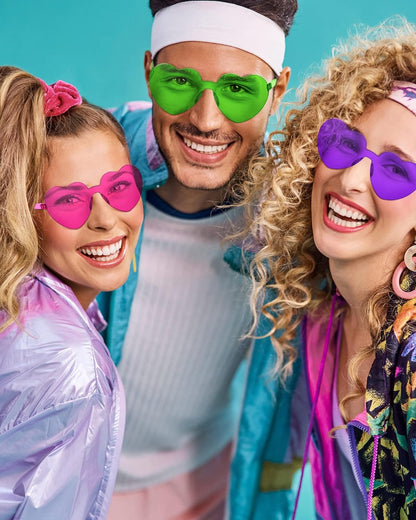 Photect 12 Pair Heart Shaped Sunglasses Neon Color Transparent Heart Glasses for Women Party Favor