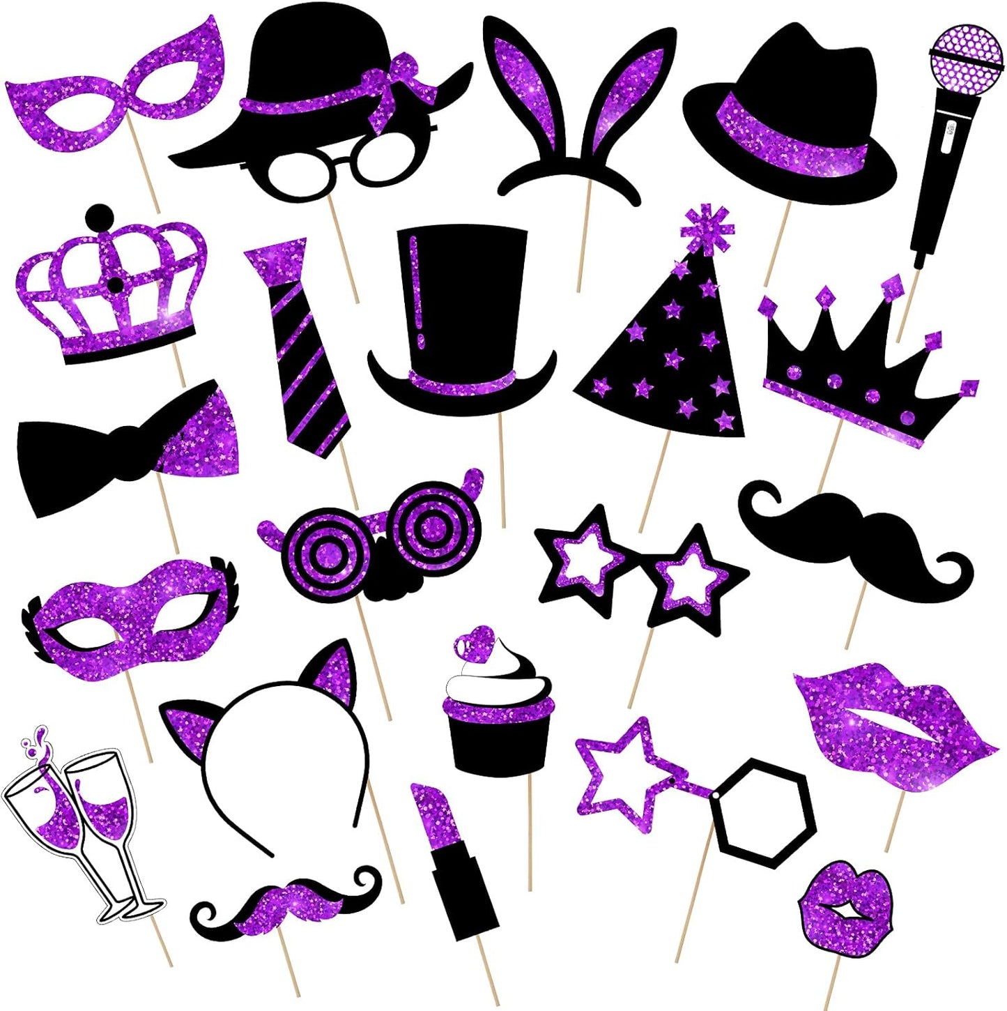 Zonon 24 Pcs Funny Photo Booth Props Class of 2026 Graduation Birthday Wedding Family Class Reunion Prom Disco Party Celebration Decoration Supplies Mix of Hats, Lipstick, Tie(Blue and Black)