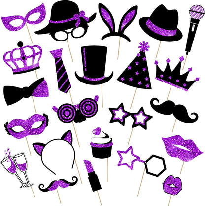 Zonon 24 Pcs Funny Photo Booth Props Class of 2026 Graduation Birthday Wedding Family Class Reunion Prom Disco Party Celebration Decoration Supplies Mix of Hats, Lipstick, Tie(Blue and Black)