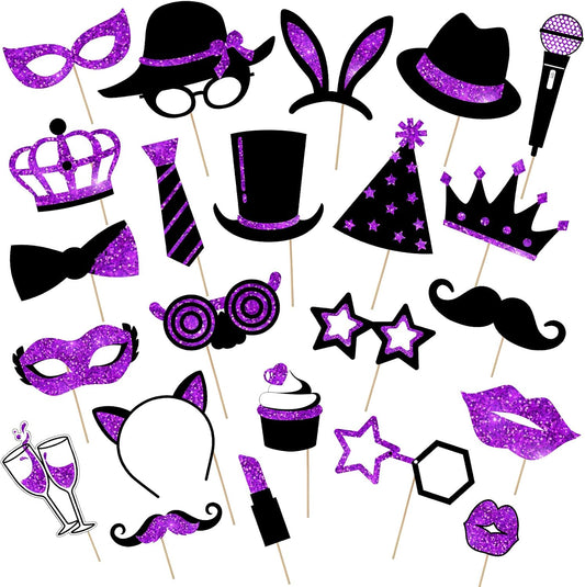 Zonon 24 Pcs Funny Photo Booth Props Class of 2026 Graduation Birthday Wedding Family Class Reunion Prom Disco Party Celebration Decoration Supplies Mix of Hats, Lipstick, Tie(Blue and Black)