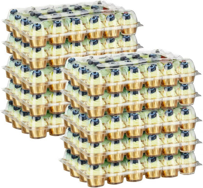 24 Pack x 10 Sets Count Cupcake Containers, Plastic Disposable Cupcake Boxes Holder, Stackable Clear Cupcake Carrier with High Tall Dome Lid