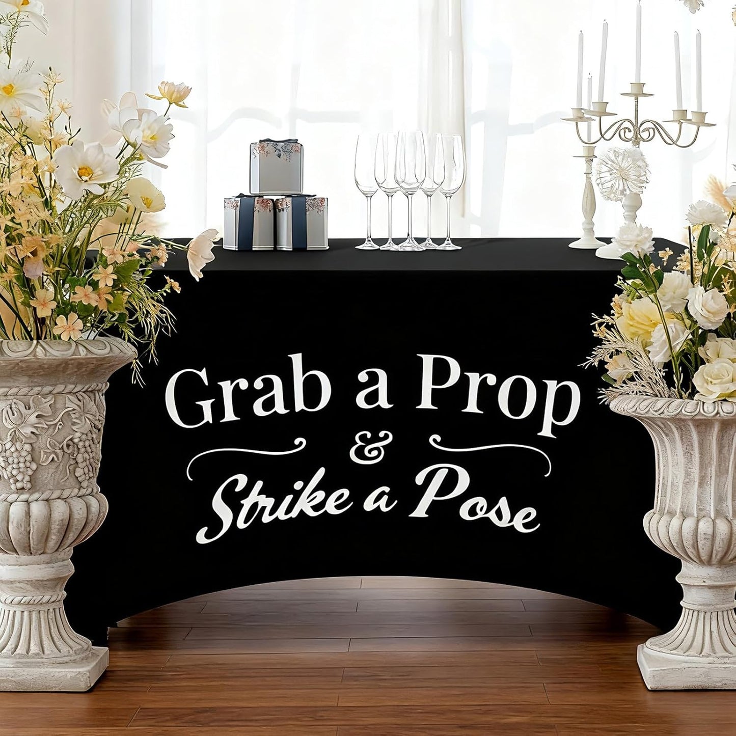 Gilprop Photo Booth Table Cloth Photo Booth Props Accessories Rectangle Tight Table Background for Indoor Outdoor Party Photography Decoration Graduation Wedding Birthday Bachelorette(Stylish,4ft)