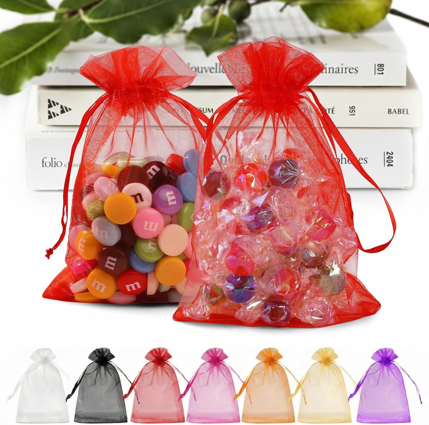 ANZNKU 50 Pack Organza Bags 5 x 7 in White Small Mesh Gift Bags Bulk Drawstring for Wedding Party Favors, Little Goodie Bag for Candy Jewelry Soap Makeup, Treat Sachet Pouch for Mothers Gifts Wrap