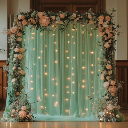 Fomcet Tulle Backdrop Curtains with Lights String White 10FT X 8FT Sheer Curtain with Lights Tulle Curtains Backdrop for Wedding Birthday Party Baby Shower Photo Shoot (2 Panels 5x8FT)