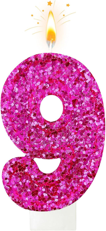 Birthday Number Candles, Glitter Number Candle Cake Decorations with Sequins, Cupcake Decorations for Girls, Women, Party Anniversary Celebrations (Number 6, Purple)