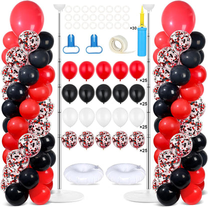 2 Set Black and Gold Balloons Column Stand Kit with 100 Balloons Adjustable Balloon Stand with Bases for Floor Black Gold Confetti Balloon Column Kit for Bridal Shower Valentine Birthday Party Decor