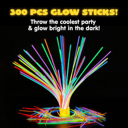JOYIN 300 Pack Glow Sticks, 100ct 22'' Necklaces and 200 Pcs 8" Glow Sticks Bulk with 300 Pcs Connectors, Bright in The Dark Party Supplies, Neon Light Up, Halloween Party Favors