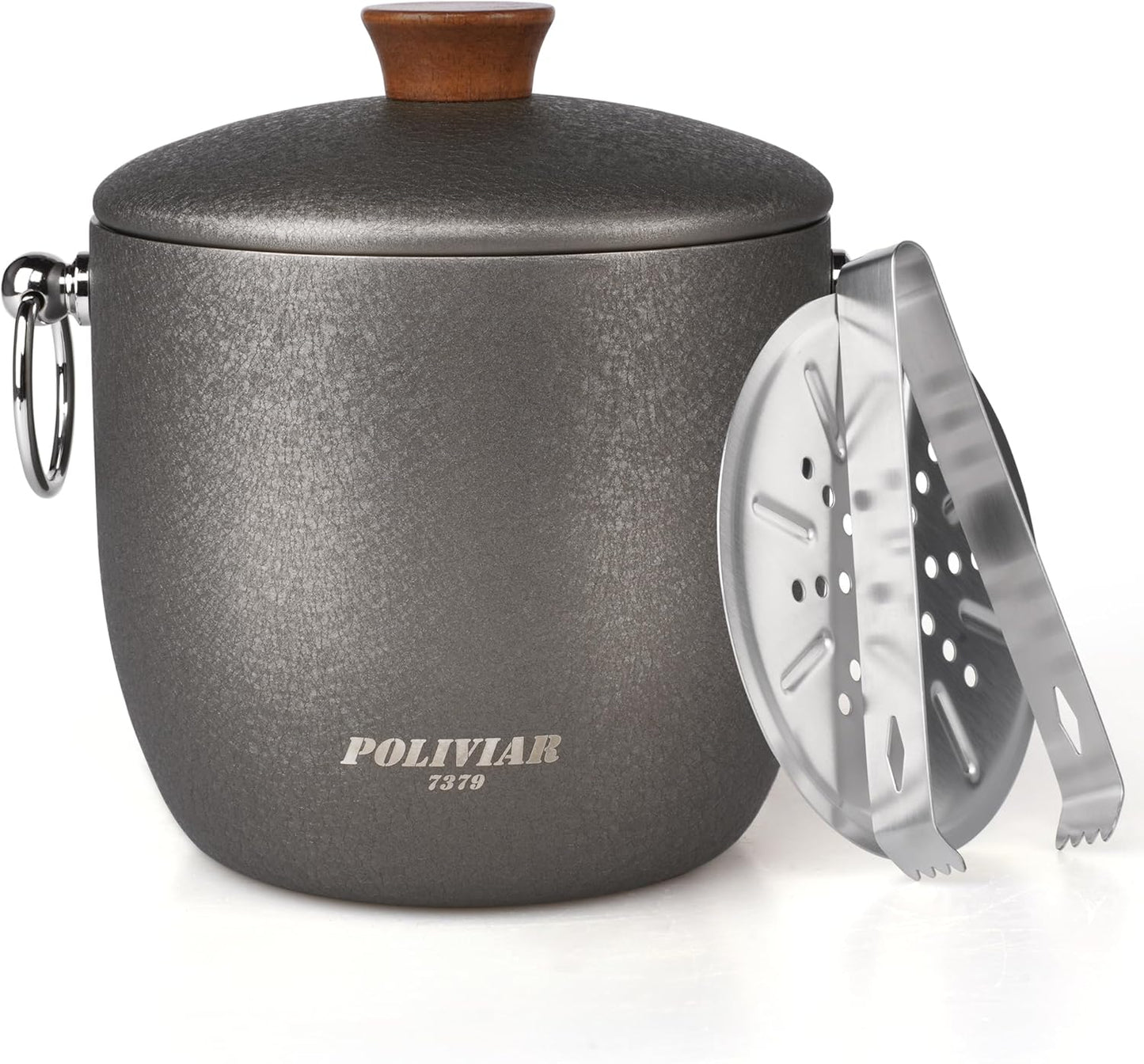 POLIVIAR Ice Bucket, 2.5L Double Wall Ice Bucket with Lid, Stainless Steel Ice Bucket with Tong & Strainer, Ice Bucket for Cocktail Bar, Home & Parties, JX2023-IBLU