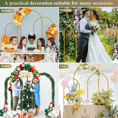 Metal Arch Backdrop Stand, Set of 3 (4ft / 5ft / 6ft) Gold Arch Backdrop with 12 Ground Nails, Stable Arched Background Stand for Wedding, Baby Shower, Birthday Party, Photography
