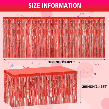 2 Pack 29.5x108 Inch Silver Foil Tinsel Fringe Table Skirts, Disposable Table Skirts for Rectangle Tables Curtains Backdrop Parade Wedding Floats Baby Shower Birthday Mardi Gras Party