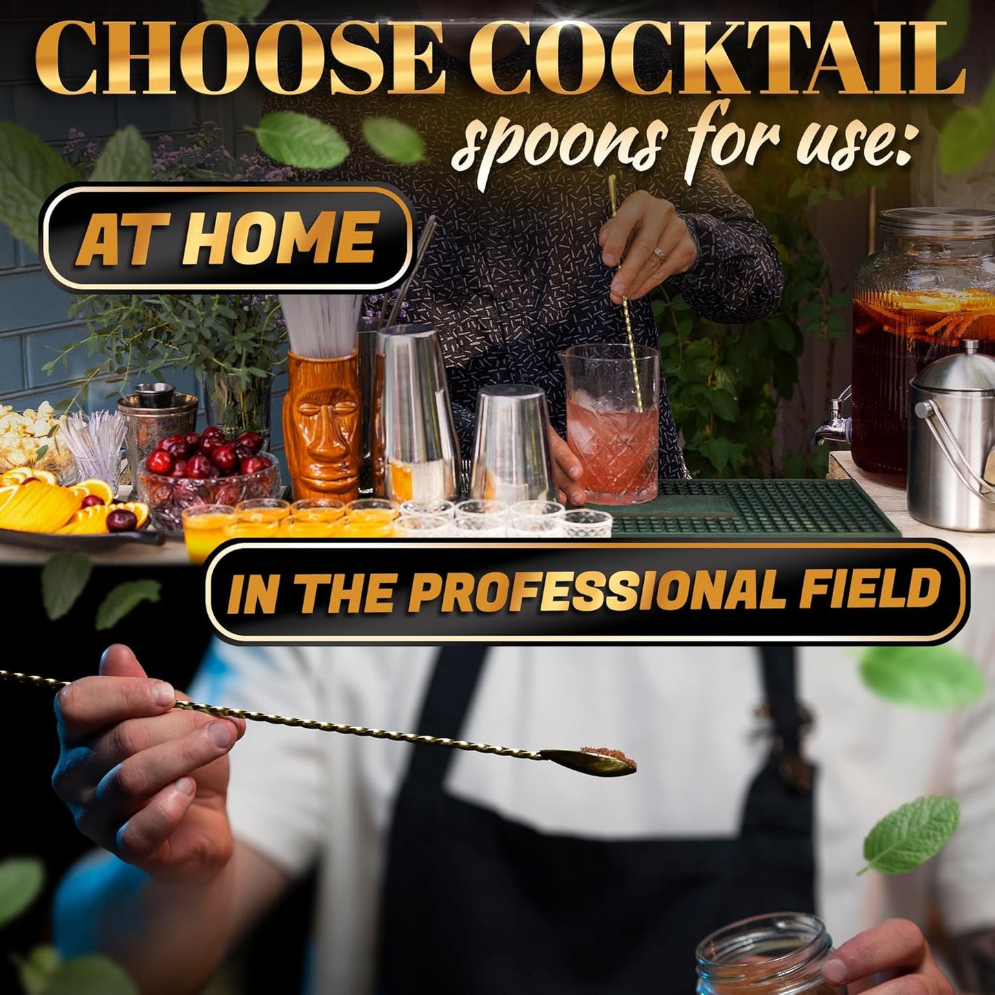 4 Pcs Bar Spoon Cocktail Mixing – Stirs Deep Glasses All the Way to the Bottom, Even Mixing & Easy Drink Layering – 12'' Long Balanced Stainless Steel Cocktail Stirrers for Drinks with Twisted Handle