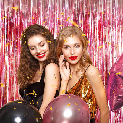 2 Pack Shiny Silver Tinsel Foil Fringe Curtains, 3.3ft x 6.6ft Iridescent Streamers Party Photo Backdrop for Birthday, Wedding, Engagement, Bachelorette Party Decoration