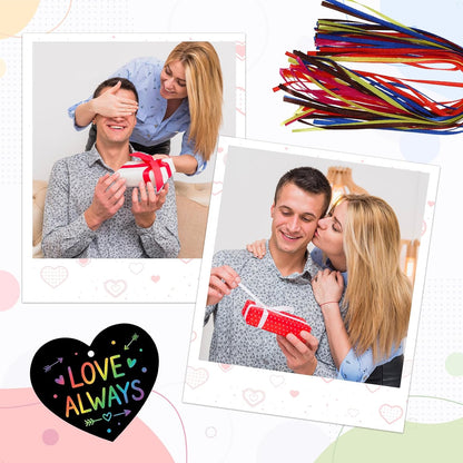 ShioShin 42 Pack Valentine's Day Rainbow Scratch Paper, DIY Rainbow Scratch Art, Scratch Art Party Favors with Wooden Styluses and Pieces Ribbons, Valentines Crafts for Creative Gifts Holiday Decor