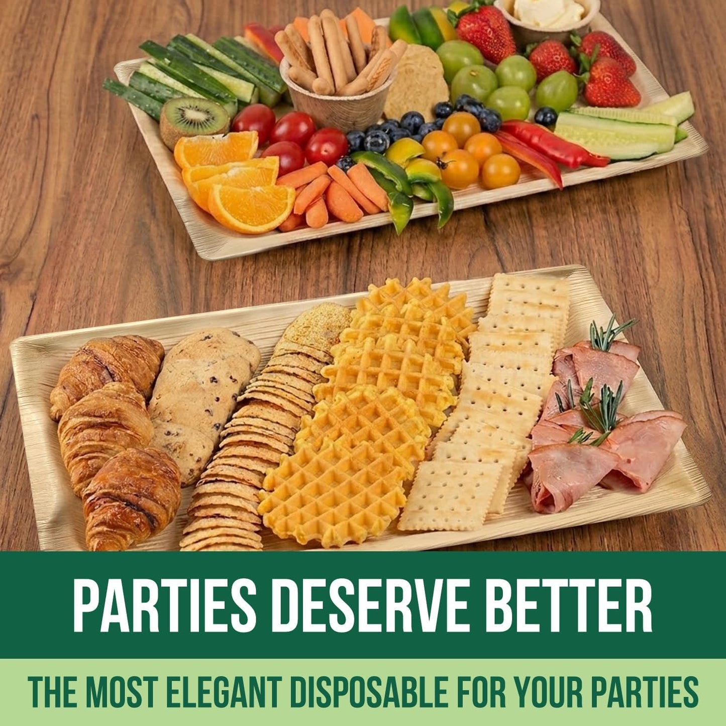 Palm Leaf Trays Disposable Bamboo Like Serving Platters 14" x 10" - Heavy Duty Charcuterie Boards Eco-Friendly Dinnerware for Parties, Weddings, Catering, Events (10 Pack)