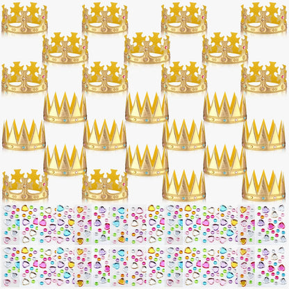 Yaomiao 66 Pieces Foam Princess Tiaras DIY Crowns Kids Party Favors Craft Crystal Diamond Sticker Girls Making Your Own Tiara (Gold)