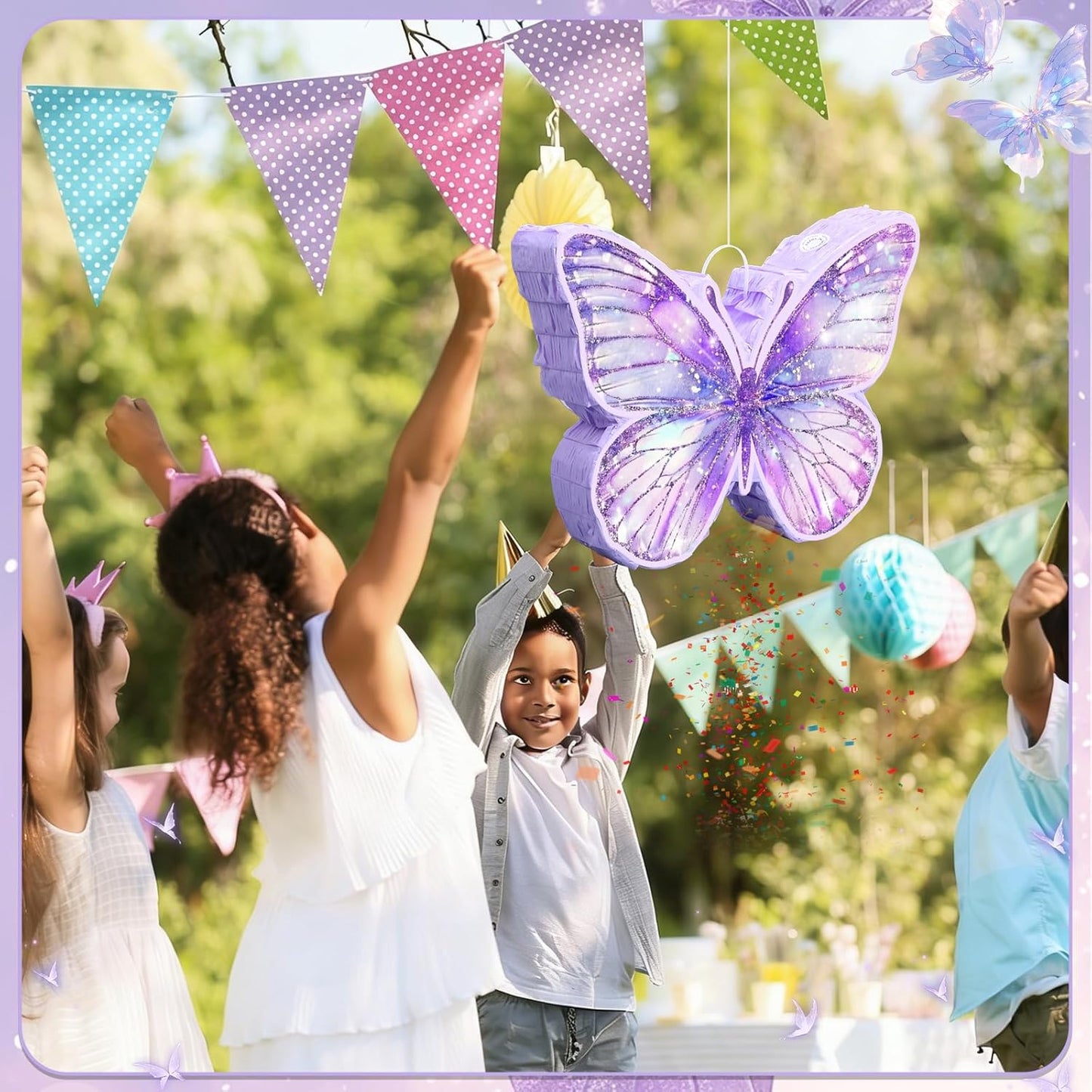 VioraWhite Fairy Piñata Princess Birthday Decorations Fairy Party Piñata Set with Stick and Blindfold for Girls Kids Butterfly Birthday Party Game Decorations Supplies