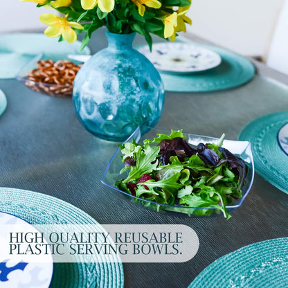 PLASTICPRO Disposable 64 ounce Square Serving Bowls, Party Snack or Salad Bowl, Large Plastic Elegant White Pack of 4