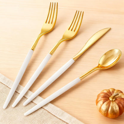 SUT 150Pcs Silver Plastic Silverware, Silver Disposable Cutlery, Heavy Duty Disposable Silverware, Plastic Utensils Include 50 Plastic Forks, 50 Plastic Spoons, 50 Plastic Knives
