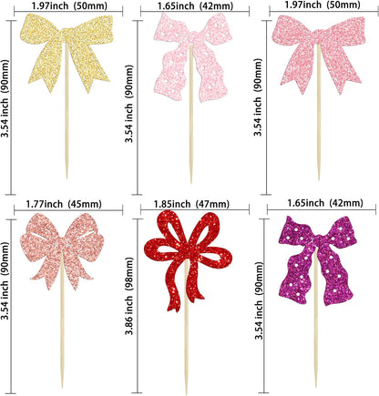 Ephlyn 24Pcs Pink Bow Cupcake Toppers Bow Birthday Cake Topper Girls Birthday Party Decorations Bowknot Cupcake Decorations for Bridal Wedding Themed Party Multi