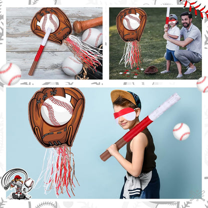 Baseball Piñata with Blindfold Bat for Birthday Party Softball Paper Piñata Sports Balls Confetti Baseball Party Supplies for Birthday Party Decorations 13.19 x 13.19 x 3 Inch(Cool)