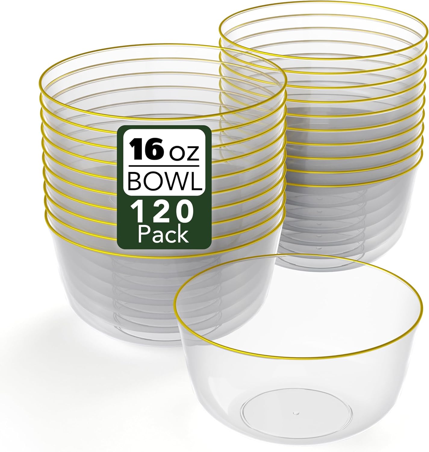 White Gold Rim Disposable Plastic Bowls - 16 Oz, 30 Count - Large, Heavy Duty - Perfect for Weddings & Parties