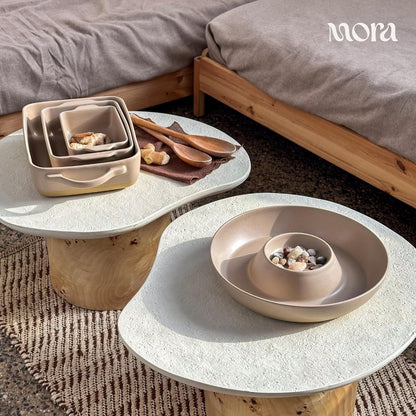 Mora Ceramic Chips and Dip Serving Tray: Large Divided Party Bowl Set for Chips & Salsa, Veggies & Dip, Fruit, Snacks, Entertaining, Hosting, etc. Minimalist Design for the Modern Hostess - White