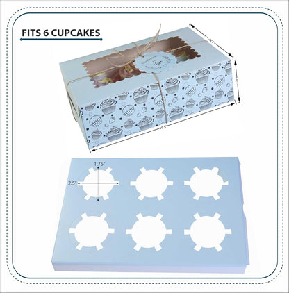 20-Pack Brown Cupcake Boxes with Insert Trays, Tags and Twine | Food Grade Kraft Bakery Boxes with Window to Fit 6 Cupcakes