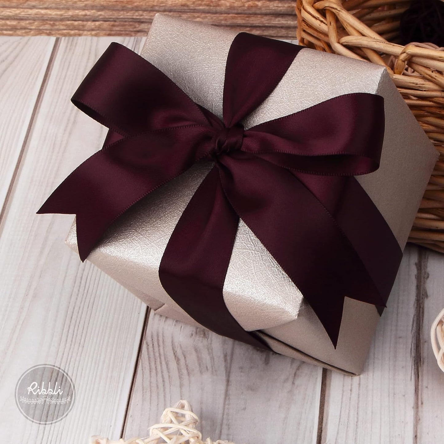 Ribbli Double Faced White Satin Ribbon,3/8” x Continuous 25 Yards,Fabric Ribbon use for Bows Bouquet,Gift Wrapping,Floral Arrangement