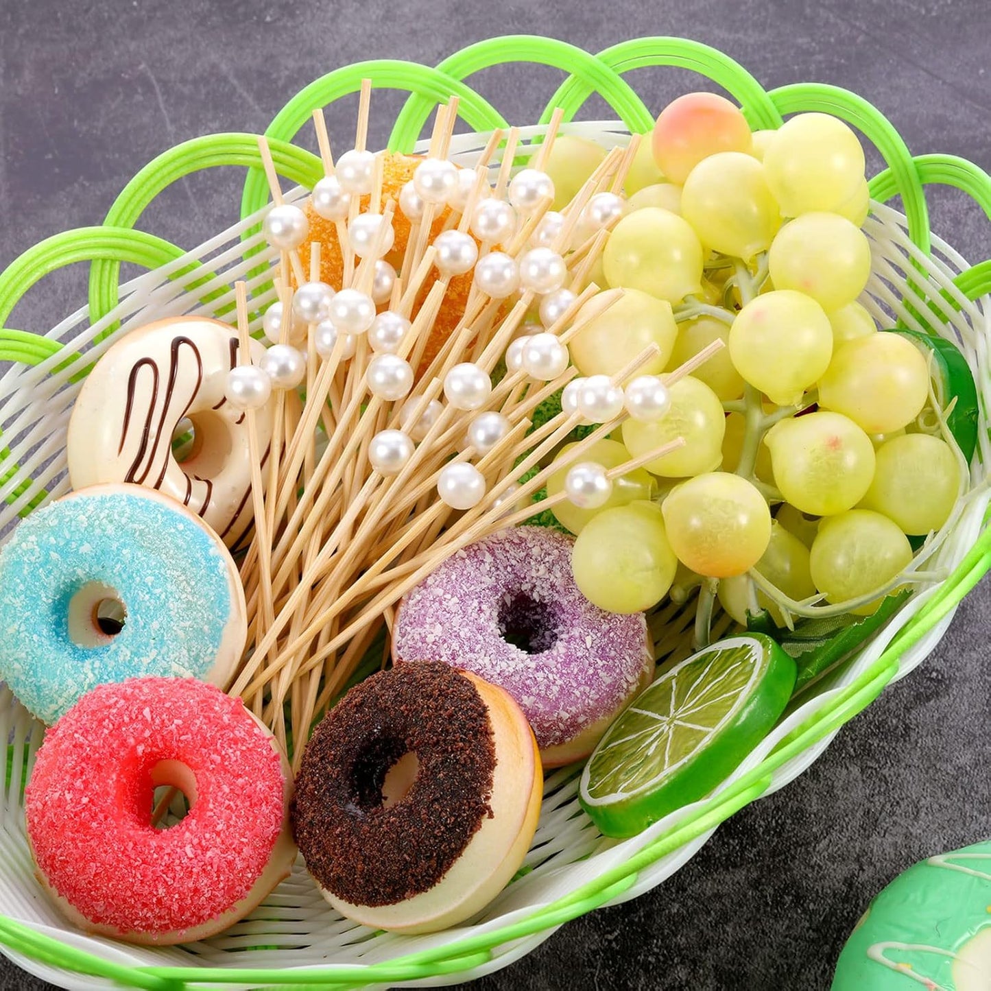 Blulu 200 Pack Cocktail Picks Fancy Toothpicks for Appetizers 4.7 Inch Pearl Cocktail Skewers for Drink Bamboo Flavored Stick Charcuterie Fruit Food Accessories Birthday Wedding Party Decor