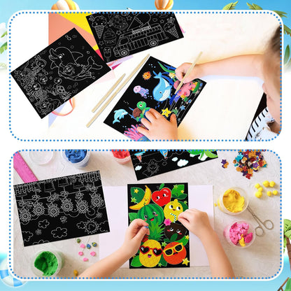Marspark 24 Pcs Summer Crafts for Kids Bulk Color Your Own Summer Scratch Posters DIY Magic Scratch Paper Black Off Art Paper Gifts Kit Doodle Art for Home Holiday School Party Activities