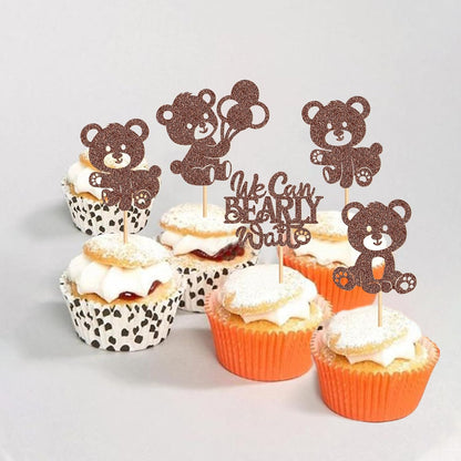 36Pcs Blue Baby Bear Cupcake Toppers Balloon Teddy Bears Cupcake Picks for Blue Baby Shower Gender Reveal Boys Bearly Birthday Cupcake Decorations We Can Bearly Wait Party Decorations Supplies