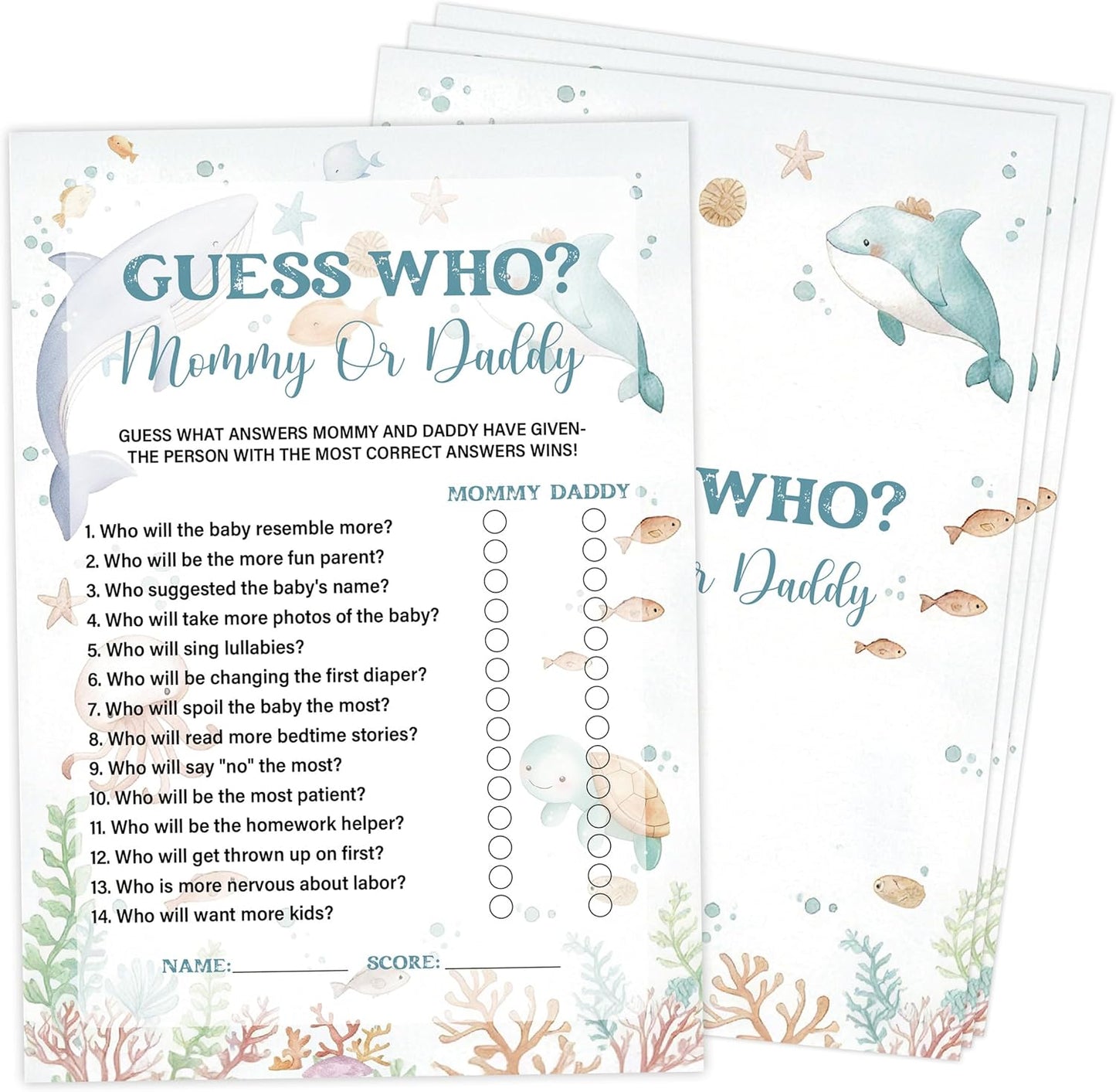Under The Sea Baby Shower Bingo Game, Pack of 30 Game Cards, Sea Creatures Ocean Shower Game, Gender Reveal Party Decorations, Gender Neutral - KR77