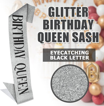 RUDONG M Birthday Queen Sash Glitter - Gold Birthday Sash for Women & Girls | Sweet 16/18th/21st/30th/40th/50th/60th/70th, All-Age Celebration Party Decor