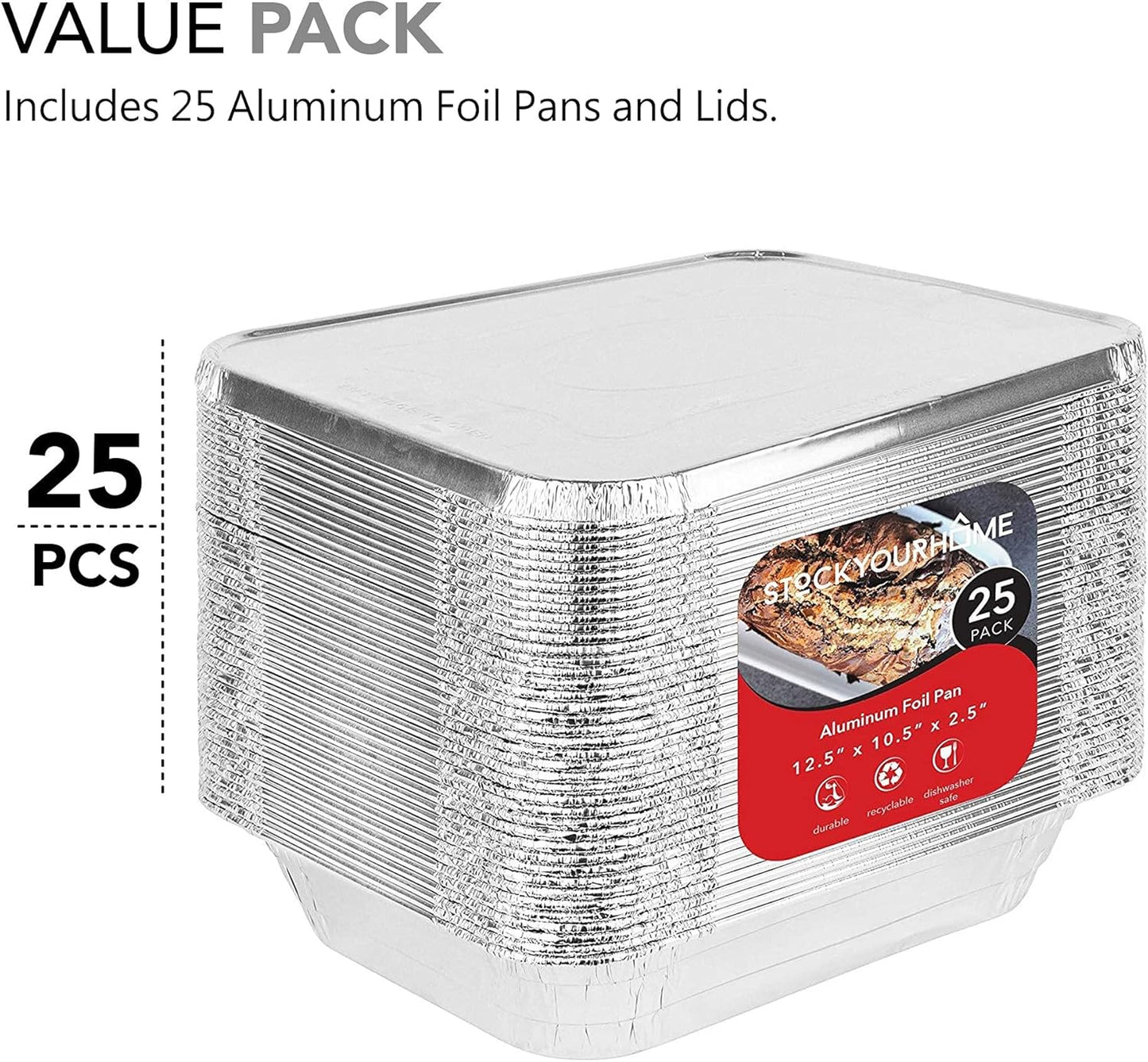 Stock Your Home Aluminum Pans 9x13 Disposable Foil Pans (30 Pack) - Half Size Steam Table Deep Trays - Tin Foil Pans Great for Cooking, Heating, Storing, Prepping Food