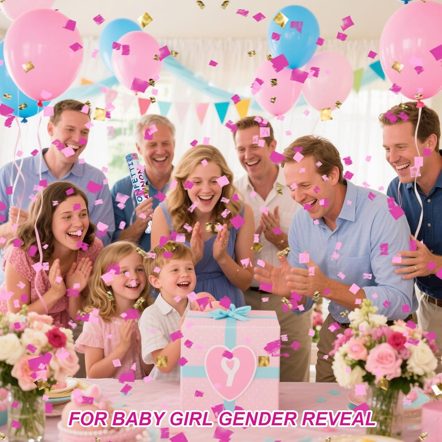 4 Pack Gender Reveal Confetti Cannon, 12 in Blue Rectangle Shaped Paper Party Poppers Cannons, Confetti Poppers For Baby Boy Gender Reveal Baby Showers (Rectangle, Blue)
