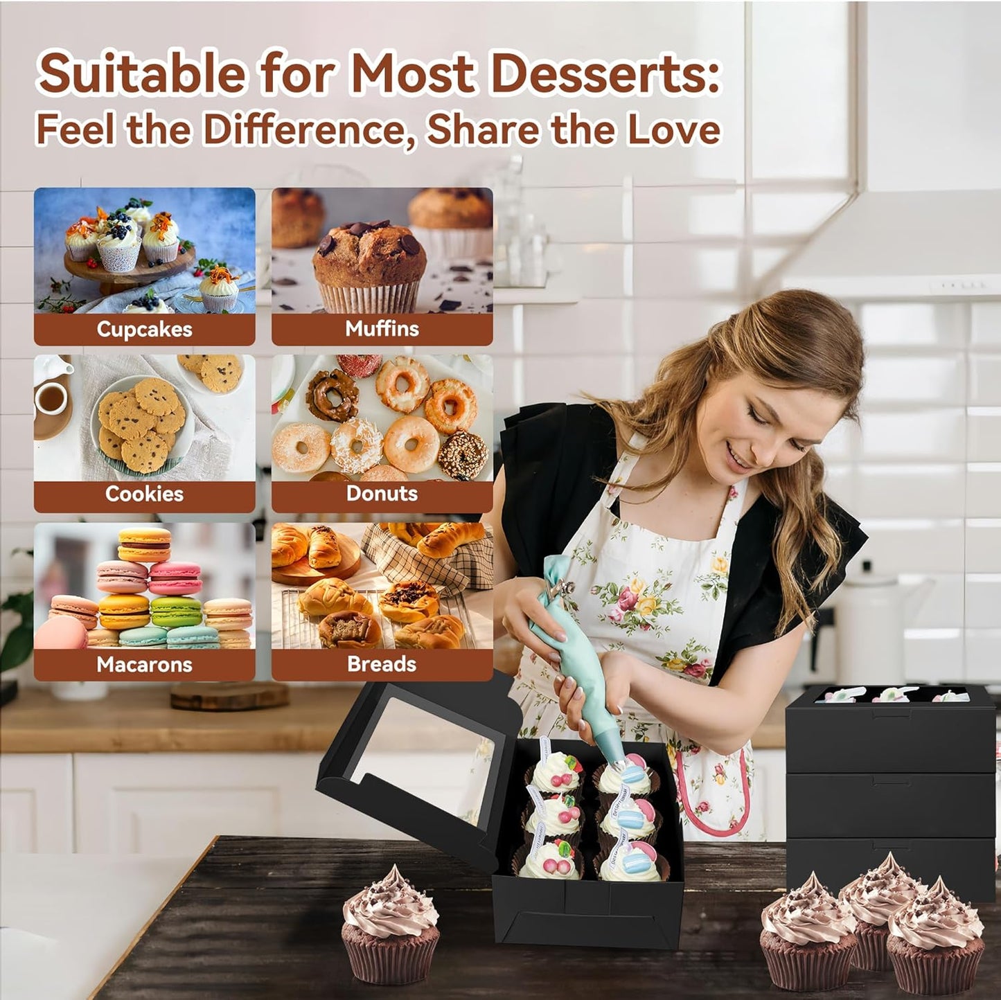 30-Set Cupcake Boxes Bulk with Clear Display Window Hold 6 Standard Cupcakes, Disposable Food Grade White Cupcake Carrier Cupcake Container, Perfect for Cupcakes Muffins Cookies Pastries