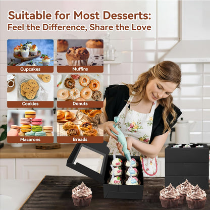 30-Set Cupcake Boxes Bulk with Clear Display Window Hold 6 Standard Cupcakes, Disposable Food Grade White Cupcake Carrier Cupcake Container, Perfect for Cupcakes Muffins Cookies Pastries