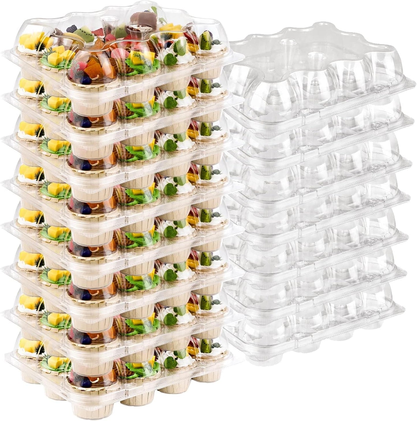 12 Counts x 15 Sets Cupcake Containers 12 Count Cupcake Boxes Plastic Cupcakes Carrier Holders for Clear Plastic Disposable Cupcakes Containers with Detachable Tall Lid