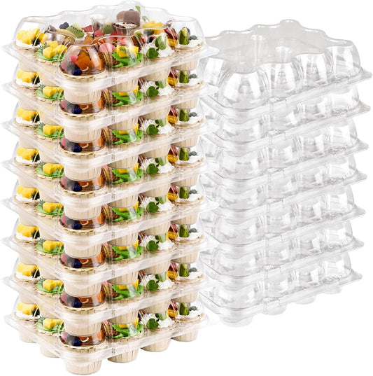 12 Counts x 15 Sets Cupcake Containers 12 Count Cupcake Boxes Plastic Cupcakes Carrier Holders for Clear Plastic Disposable Cupcakes Containers with Detachable Tall Lid