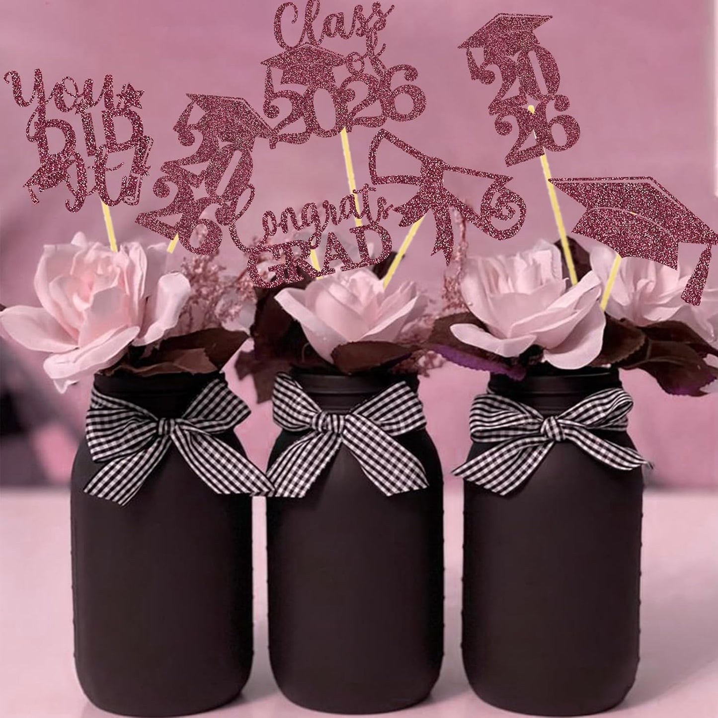 Graduation Centerpiece Sticks 24PCS Glitter Grad Picks Party Table Decor Senior High School College Sign Gold