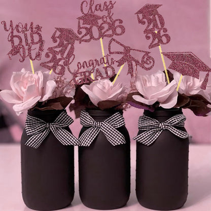 Graduation Centerpiece Sticks 24PCS Glitter Grad Picks Party Table Decor Senior High School College Sign Gold